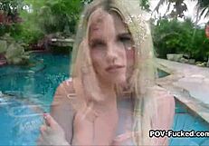 Punishing the sexy neighbor poolside for sneaking in.