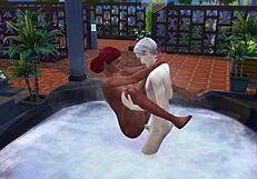 Redhead Bathes in Outdoor Jacuzzi Publicly