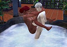 Redhead Bathes in Outdoor Jacuzzi Publicly