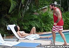 Ebony stepdaughter gets oiled up by her stepdad