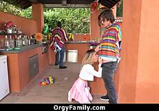 Secret taboo fun: petite stepsister gets fucked while stepdad watches blindfolded.