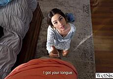 Hot step sisters share a bed during truth or dare.