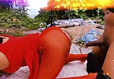 Exhibitionist sex in backyard with step brother