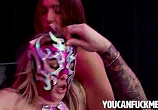 Masked gypsy sucks off rivals in one-on-three bang