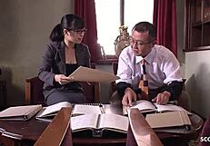 i'm a petite japanese teen secretary seducing an old guy to suck his fat cock in the office