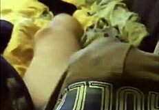 Feeling horny, young couple rides and jerks on sofa