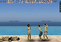 Japanese femdom kicks balls in cfnm action game