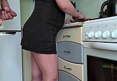 stepson sees pregnant stepmom without panties... moaning in kitchen