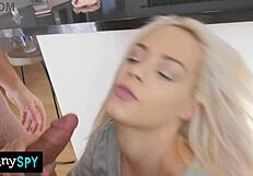 Logan spots the hot blonde babysitter on her cam show. He bends her over for doggystyle fucking until a facial cumshot.