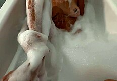 Beautiful latina enjoys intense fucking in her bubble bath. Monster cock fills her tight pussy.