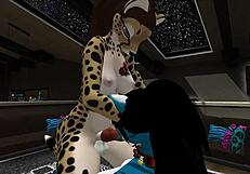 Sunny the shemale gets blowjob and fucking in furry 3some double team 😈