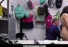 teen robber aria valencia with tiny tits orgasms riding officer's big dick in shop 😏