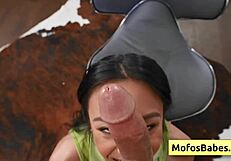 Petite sexy brunette girl sucking huge dick and massive balls like crazy! Jade Kimiko and Charles Dera in hardcore deepthroat pov action