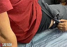 Brunette wife invites neighbor with big cock to fuck her tight pussy in humiliating threesome