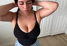 anxiety relief with latina step sister through bent over doggystyle creampie and natural tits blowjob in household fantasy