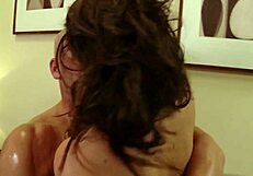 horny brunette in heels takes cock up ass and swallows cumshot