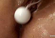 katarina kozy busty star oiled her boobs and pussy and play with double balls blonde toys orgasm babe masturbation horny tits
