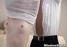 Mormon teen bounces wildly on big hairy prick!