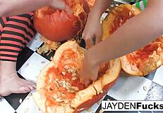 hey, check out jayden jaymes and kristina having some pumpkin fun together