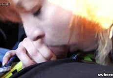 Amateur Redhead Whore Devours Outdoor Cock Sucking