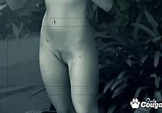 Aubrey Adams gets fucked in the backyard while a peeping tom watches her oral and choking