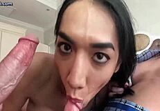 Shemale Giving Oral In Threesome With Anal Blowjob Toys Assfucking Transsexual