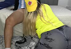 My stepmom lost the bet on Argentina vs Colombia and gives me a deepthroat!
