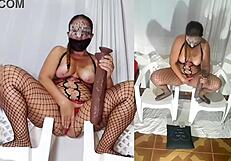 bitch gets hot with big dildo in bodysuit and red panties 😈 full video on pornbl.com