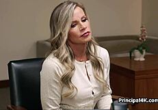 MILF gets her pussy deeply drilled on the head teacher's desk in the office