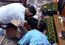 Feeling the passion in this village threesome with neighbors.