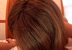 asian threesome starts with cute foreplay, ends with cum in mouth