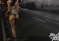 Teen exhibits by lifting dress for motorists on Garibaldi slope