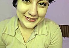 Latina strips in lingerie for POV masturbation session