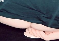 Trans woman rides dildo intensely