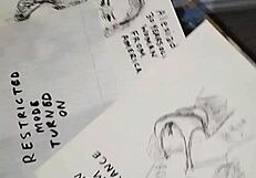 Quickly sketching women while covering their tits with cum