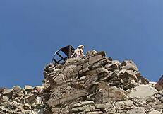 Coed ana fey relaxes outdoors in lingerie