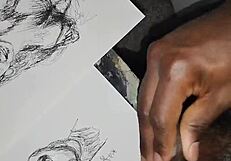 Quickly sketching women while covering their tits with cum