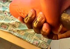 using sextoy for deep throat after work, quick cum