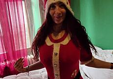 sexy santa as girlfriend moaning during rough sex in dorm, feeling kinky emotions