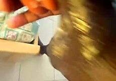 using sextoy for deep throat after work, quick cum