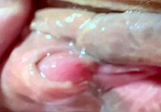 Emotional close up of wife's shaved pussy after 106 days