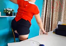 The Secretary Displays Under The Desk On Camera