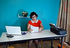 The Secretary Displays Under The Desk On Camera