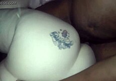 Doggystyle escape attempt fails, pinned for interracial fuck.