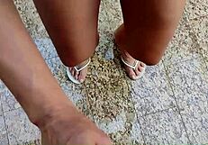 Wife moans while sucking cock with natural tits and tan lines.