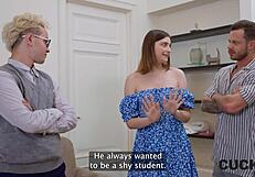 Funky Town Roughly Fucked On Couch While Husband Watches.