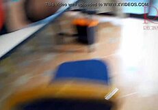 The Secretary Displays Under The Desk On Camera