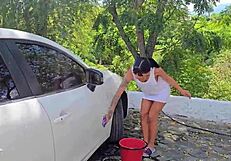 colombian athenea rose has sex at public car wash