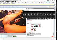 the huge dildo with tits is used in an intense session.