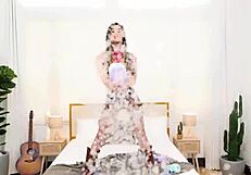 Tight latina cowgirl lassos a huge cock for her pussy